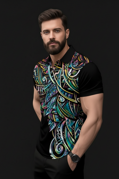 “Paua” Short Sleeve Button Polo Shirt