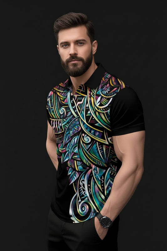 “Paua” Short Sleeve Button Polo Shirt