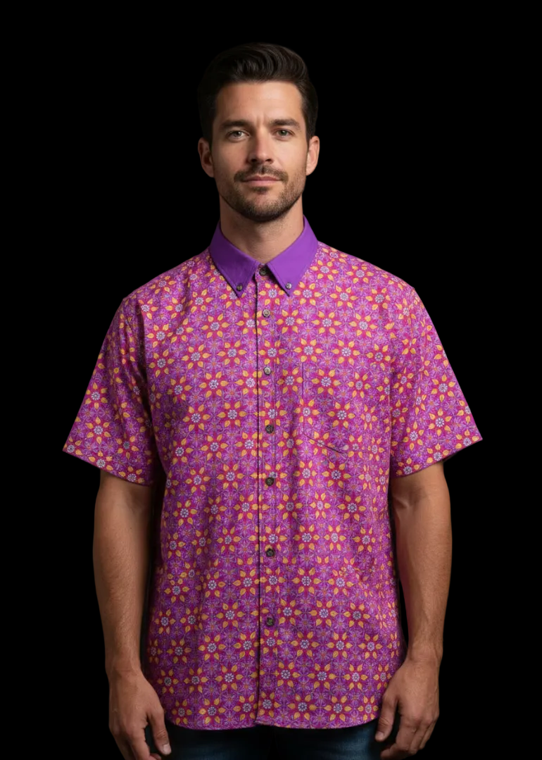 “Fuchsia Fiesta” Men's Breathable Cotton Shirt|125GSM