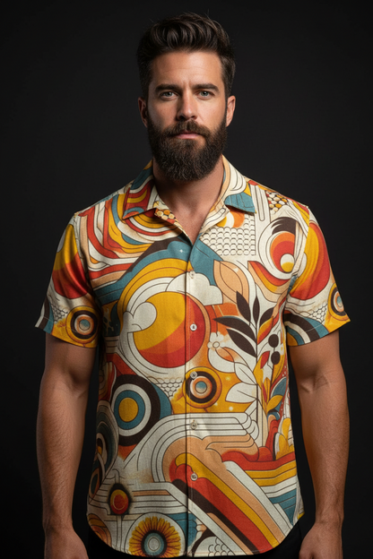 “Retro Geometry” Men's Breathable Cotton Shirt|125GSM
