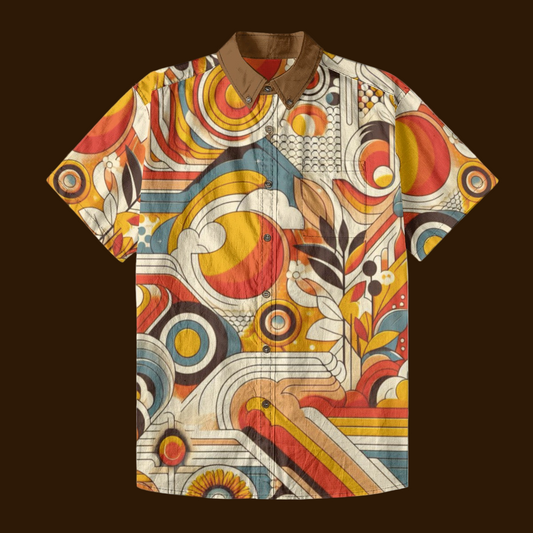 “Retro Geometry” Men's Breathable Cotton Shirt|125GSM