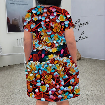 “Photinia” Print Women'S V Neck Short Sleeve Dress|Plus Size