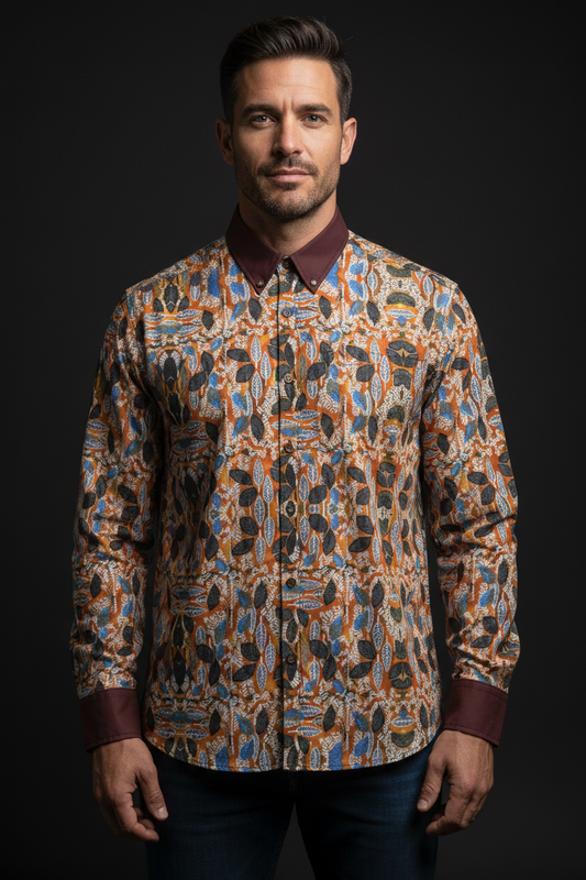 “Brambled” Men's Casual Lapel Long Sleeve Shirt|125GSM Cotton
