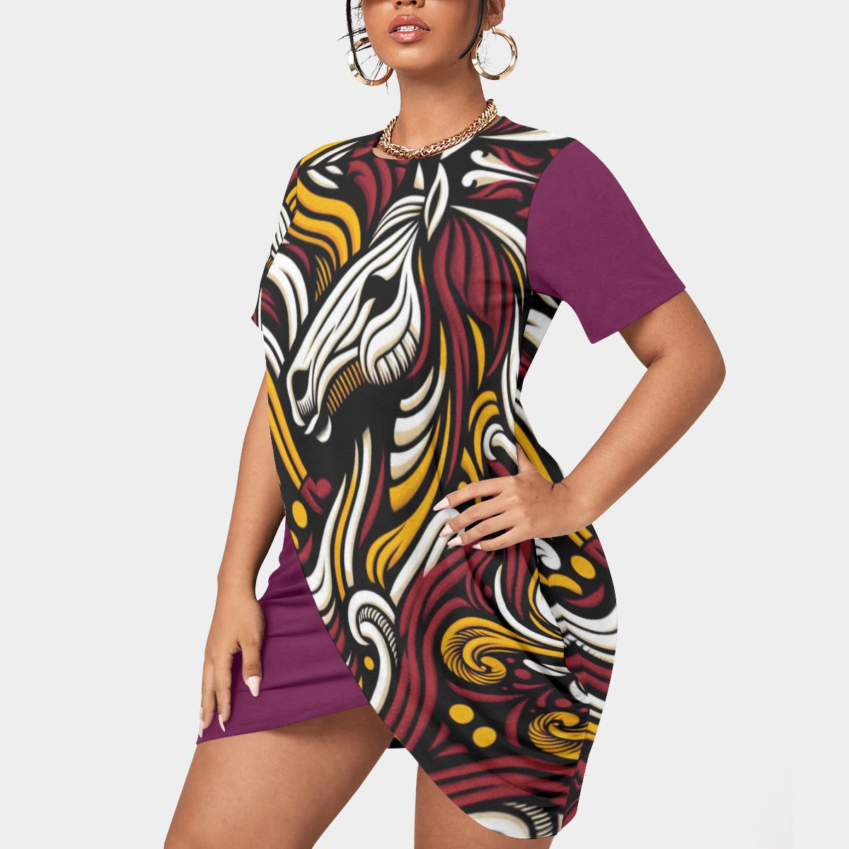 “Bronco” Women’s Stacked Hem Dress With Short Sleeve（Plus Size）