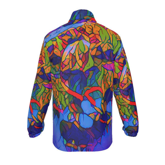 “Cerulean Spectrum” Men's Stand-up Collar Zip-up Windproof Jacket