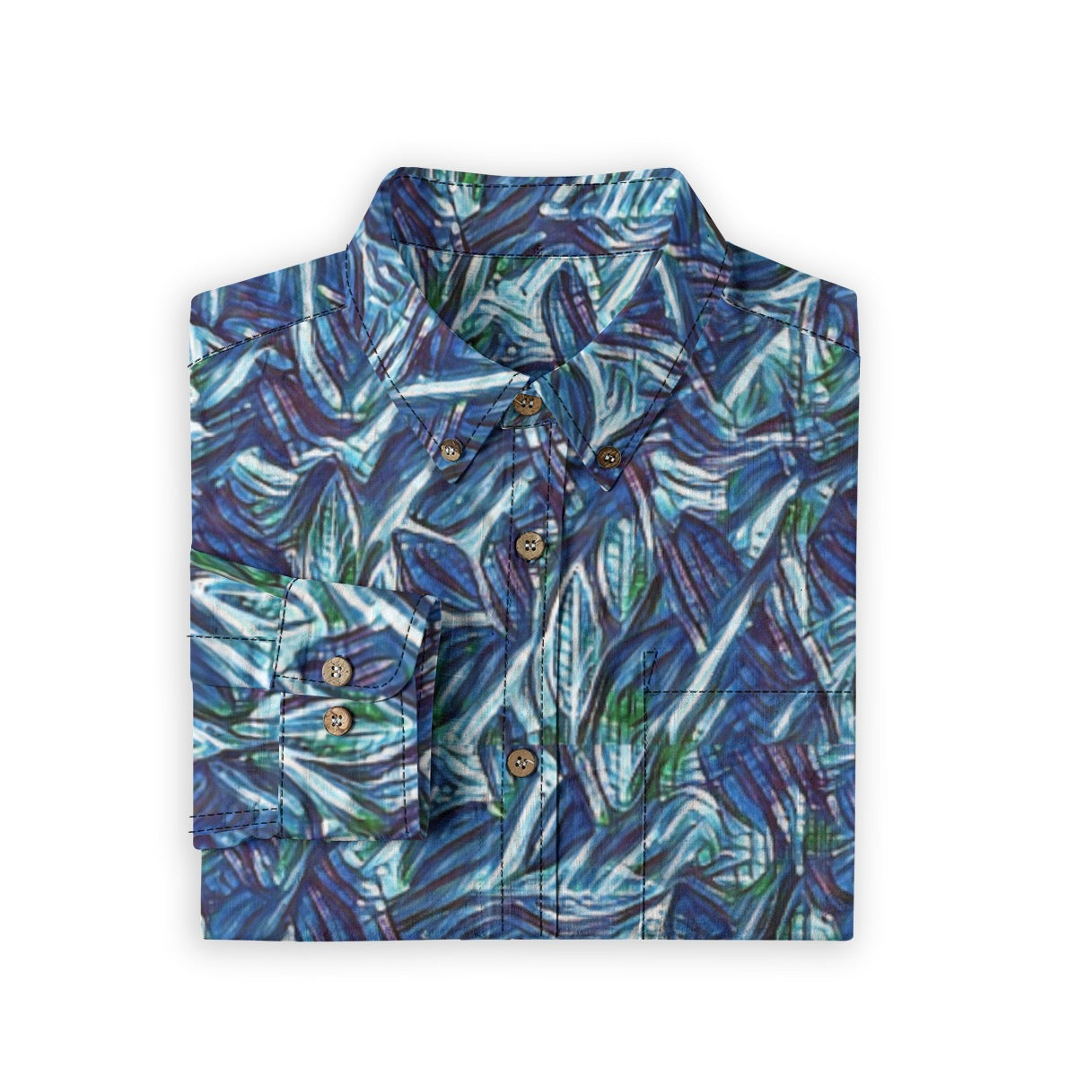 “Sapphire Stream”  Men's Casual Lapel Long Sleeve Shirt|125GSM Cotton