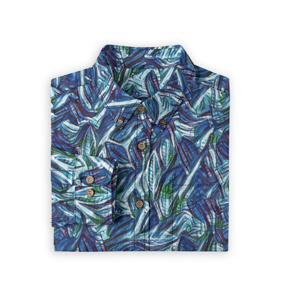 “Sapphire Stream”  Men's Casual Lapel Long Sleeve Shirt|125GSM Cotton