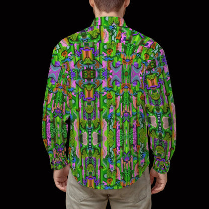 “Labyrinth :Green” Men's Slim Fit Long Sleeve Shirt