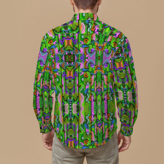 “Labyrinth :Green” Men's Slim Fit Long Sleeve Shirt