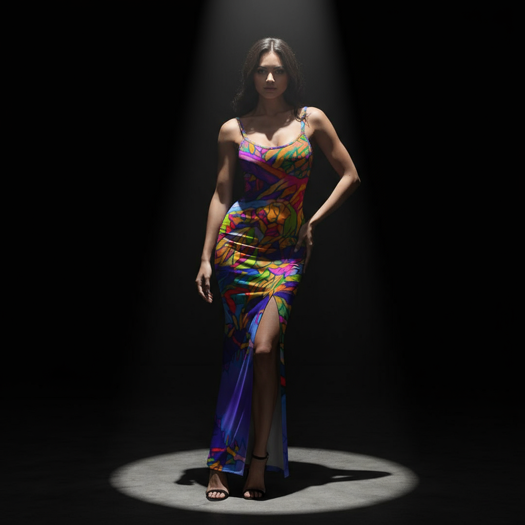 “Cerulean Spectrum” Women's Long Dress with Slit