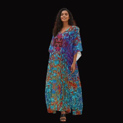 “Fire and Ice” Women's Imitation Silk V-neck Kaftan Robe
