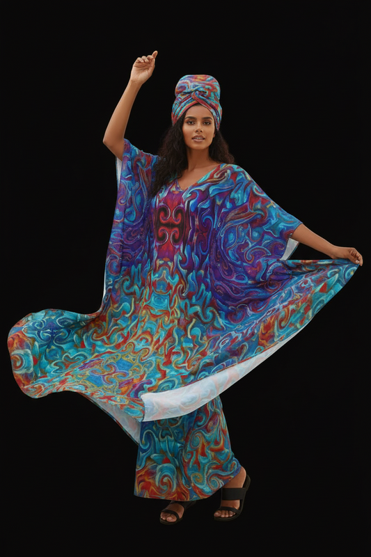 “Fire and Ice” Women's Imitation Silk V-neck Kaftan Robe