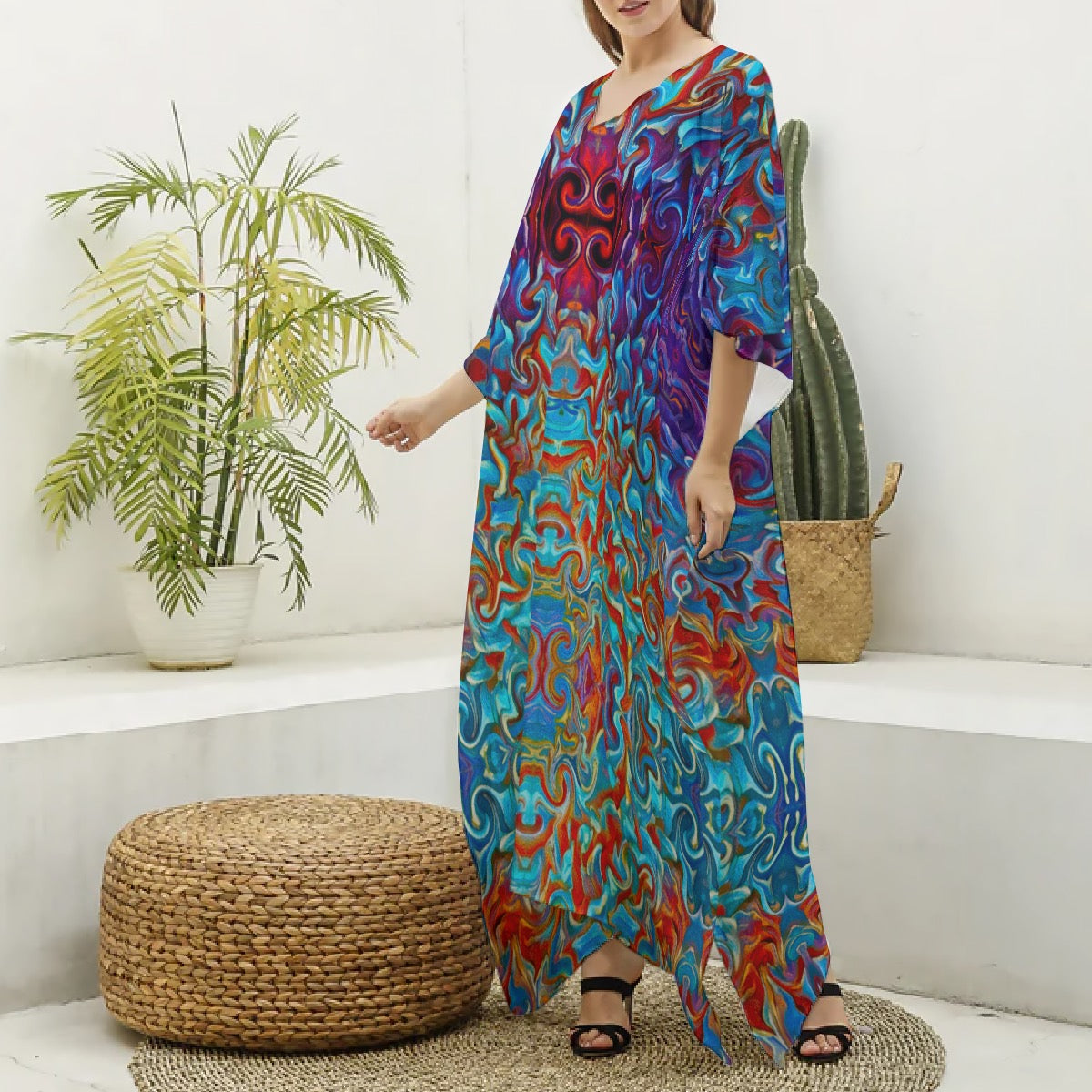 “Aurora Flare” Women's Imitation Silk V-neck Kaftan Robe