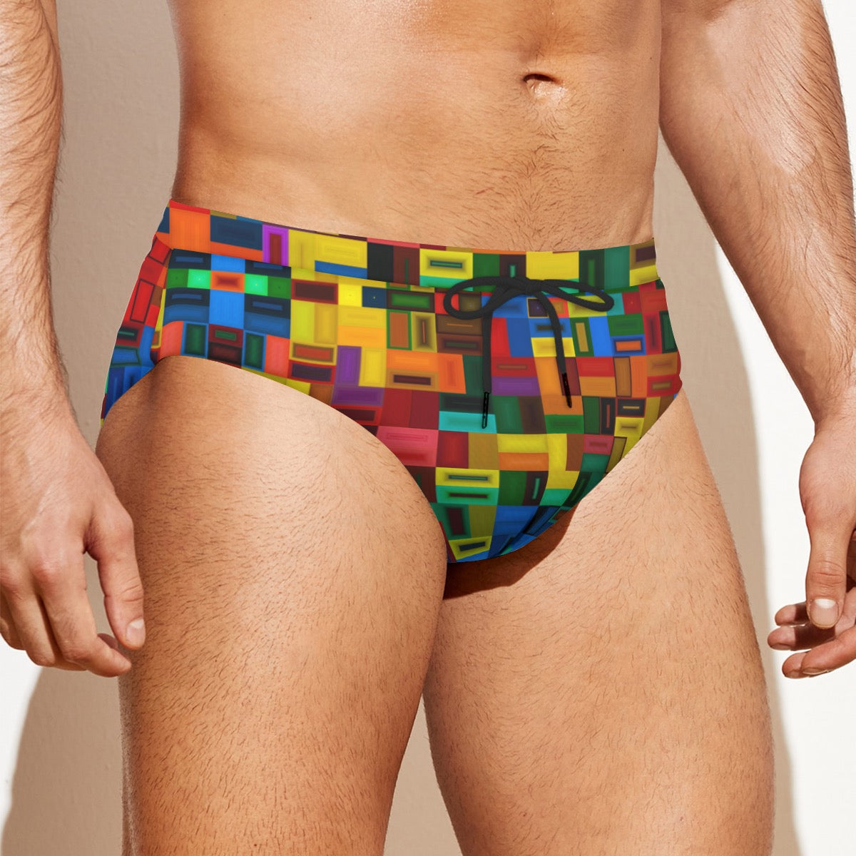 “Blocked” Men'S Drawstring Swim Briefs