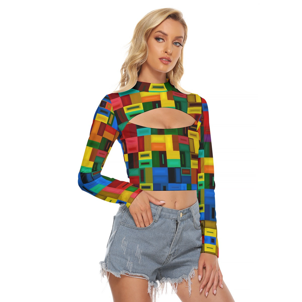 “Blocked” Women's Hollow Chest Keyhole Tight Crop Top