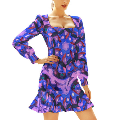 “Violet Vortex” Women's Ruffle Hem Skinny Dress