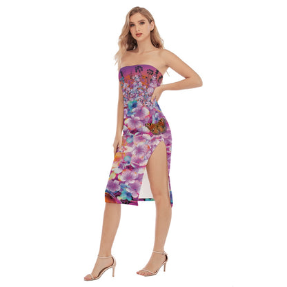 “Flutterby” Women's Side Split Tube Top Dress