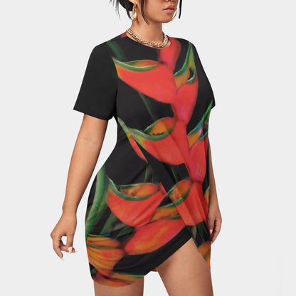 “Heliconia”Women’s Stacked Hem Dress With Short Sleeve（Plus Size）