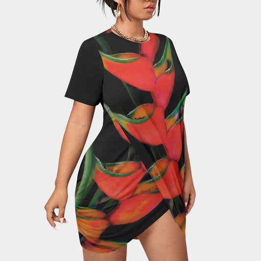 “Heliconia”Women’s Stacked Hem Dress With Short Sleeve（Plus Size）