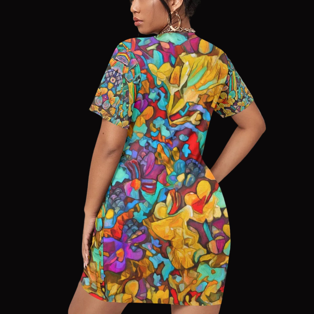 “Chromatic Dream” Women’s Stacked Hem Dress With Short Sleeve（Plus Size）