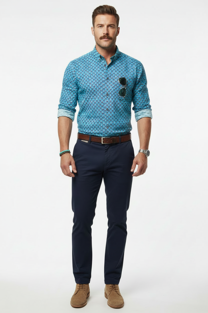“Dragon Scale” Men's Casual Lapel Long Sleeve Shirt|125GSM Cotton