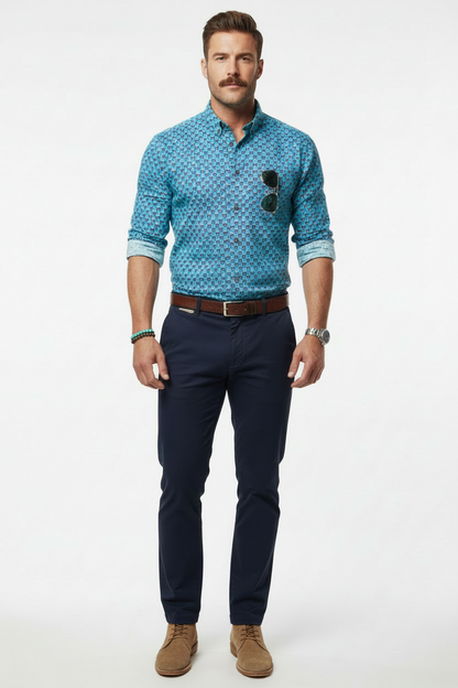 “Dragon Scale” Men's Casual Lapel Long Sleeve Shirt|125GSM Cotton