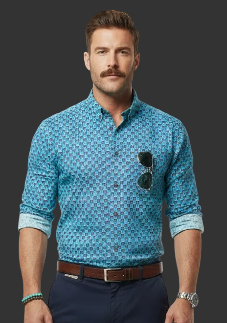 “Dragon Scale” Men's Casual Lapel Long Sleeve Shirt|125GSM Cotton