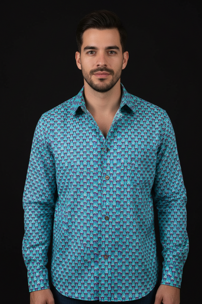 “Bluetooth” Men's Casual Lapel Long Sleeve Shirt|125GSM Cotton