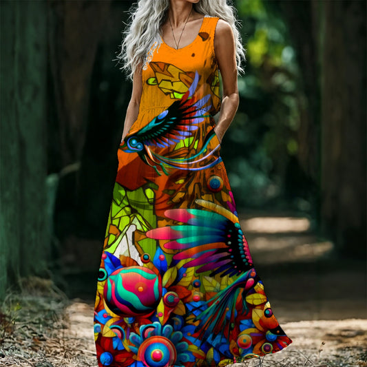 “Yellow Garden of Unseemly Delights” Women’s Sleeveless Maxi Dress