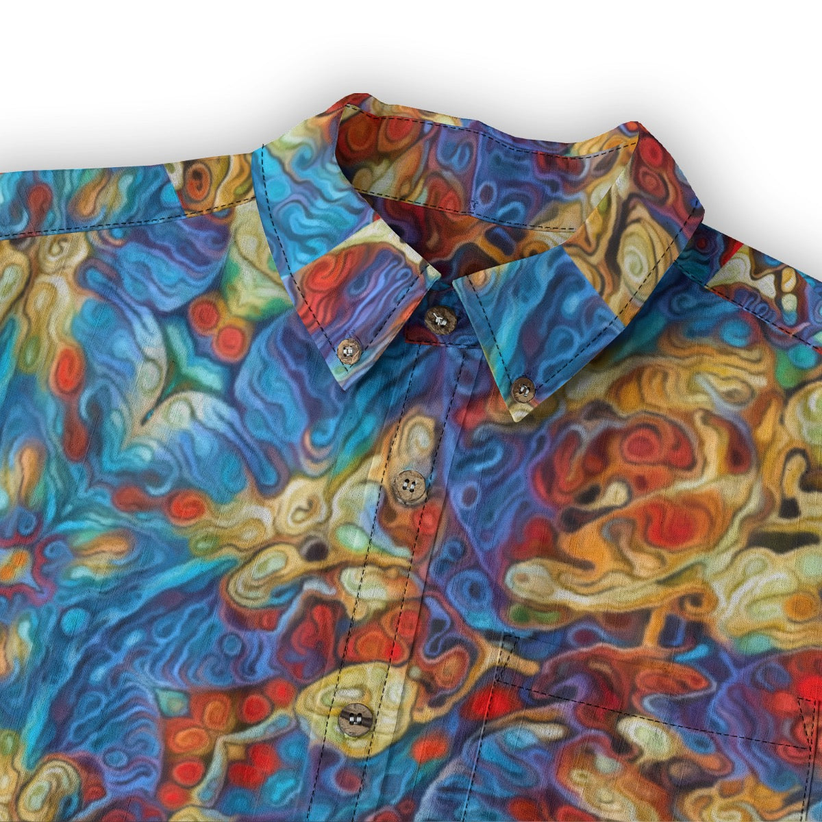 “Marbled Tides II” Men's Casual Lapel Long Sleeve Shirt|125GSM Cotton