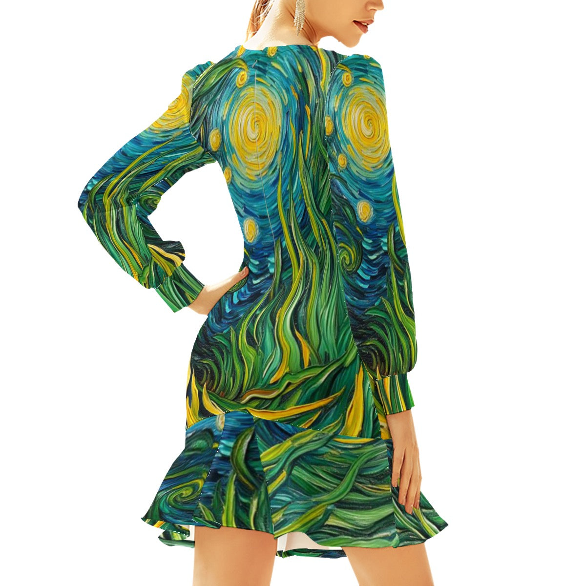 “Vincent Through the Seagrass” Women's Ruffle Hem Skinny Dress