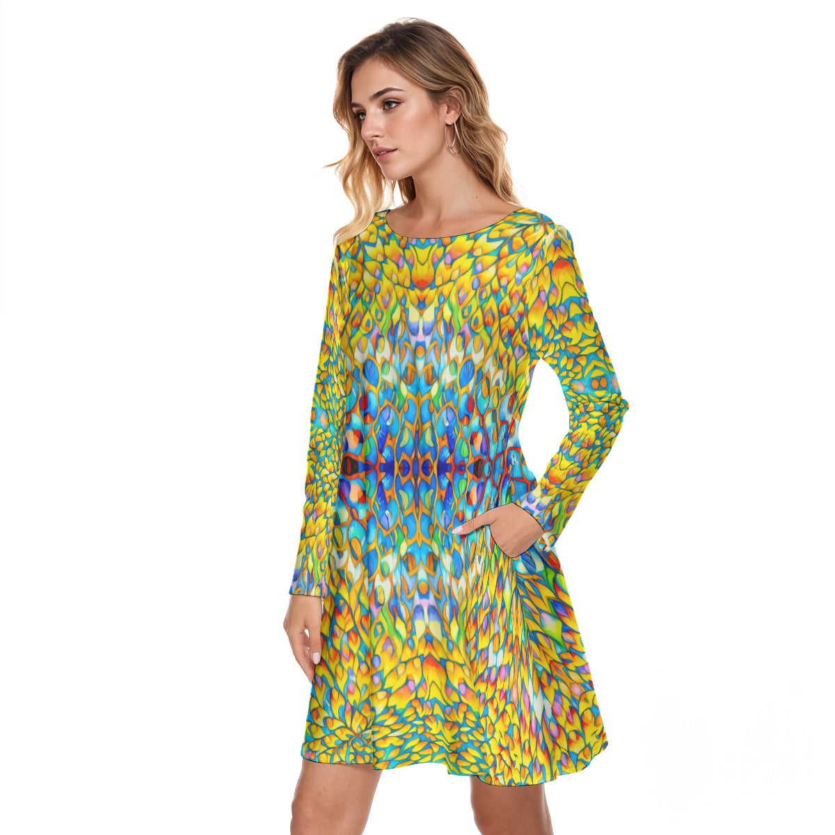 “Iridescent” Women's Round Neck Dress|190GSM Cotton