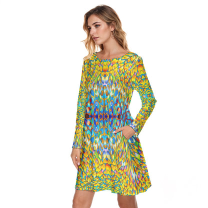 “Iridescent” Women's Round Neck Dress|190GSM Cotton