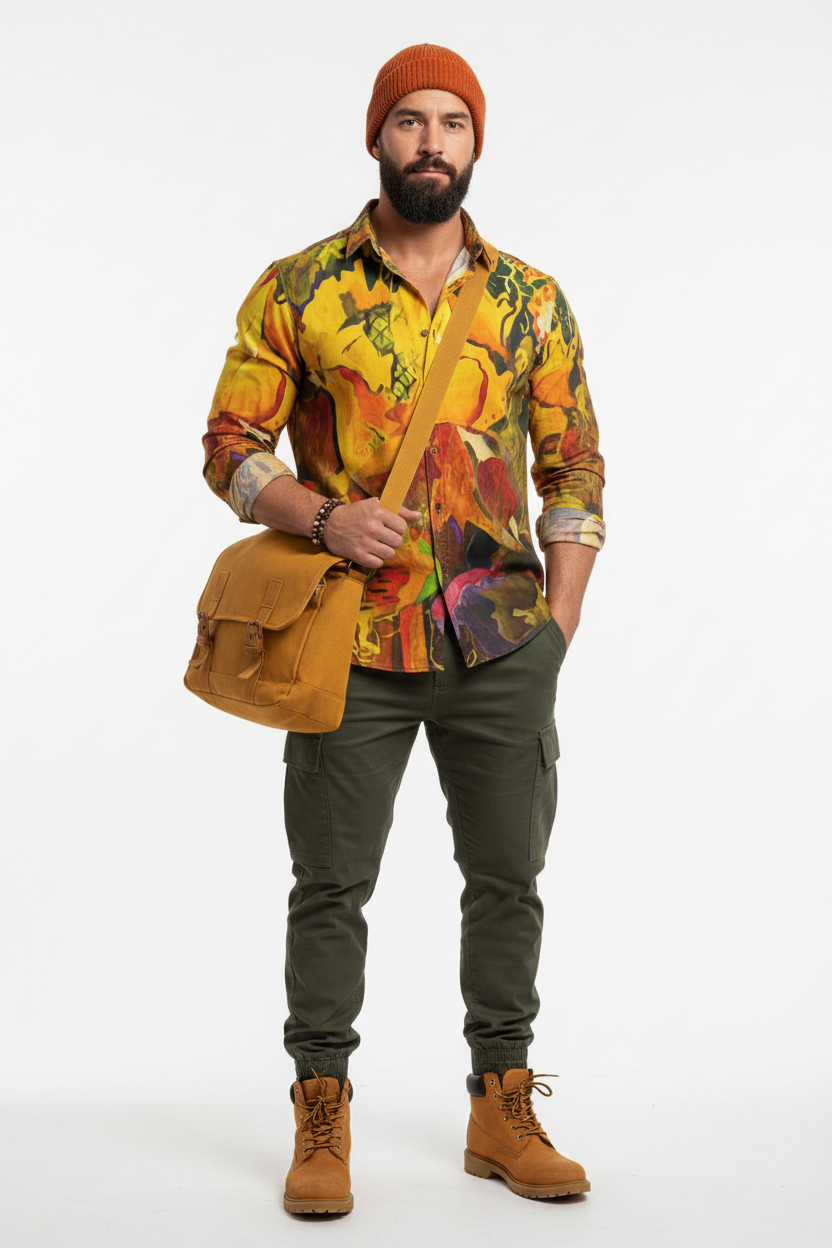 Men's Casual Lapel Long Sleeve Shirt|125GSM Cotton