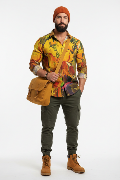 Men's Casual Lapel Long Sleeve Shirt|125GSM Cotton