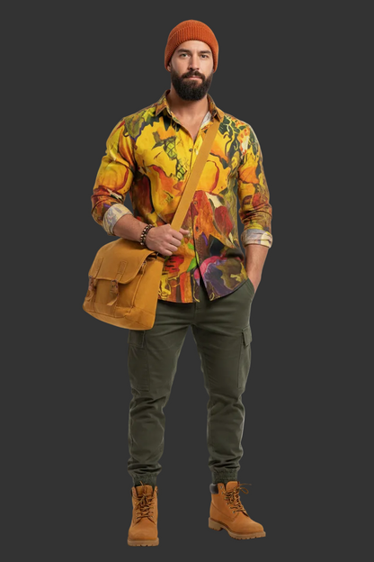 Men's Casual Lapel Long Sleeve Shirt|125GSM Cotton