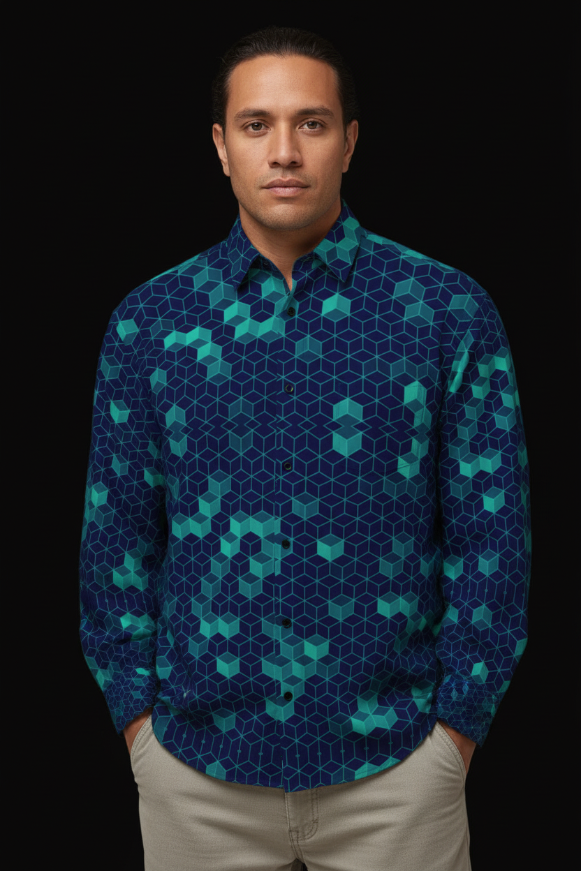 “Polyhedral ” Men's Slim Fit Long Sleeve Shirt