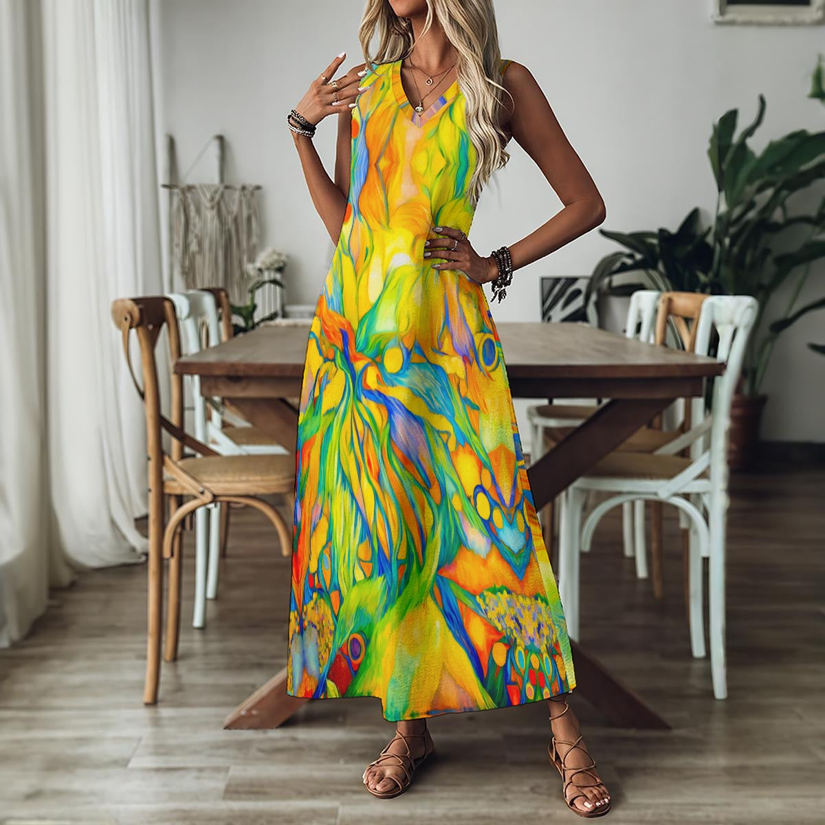“Iridescence” Women's V-Neck Long Dress