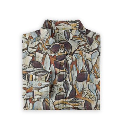“Fragmented Foliage” Men's Casual Lapel Long Sleeve Shirt|125GSM Cotton