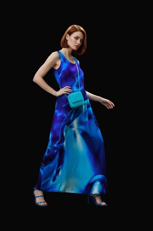 “Glass Wave” Blue: Women’s Sleeveless Maxi Dress