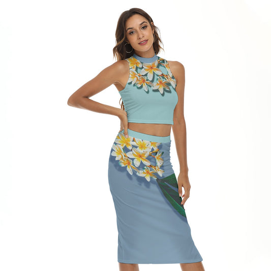 “Frangipani Horizon”  Women's Tank Top & Split High Skirt Set