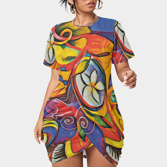 “Sassy” Women’s Stacked Hem Dress With Short Sleeve（Plus Size）