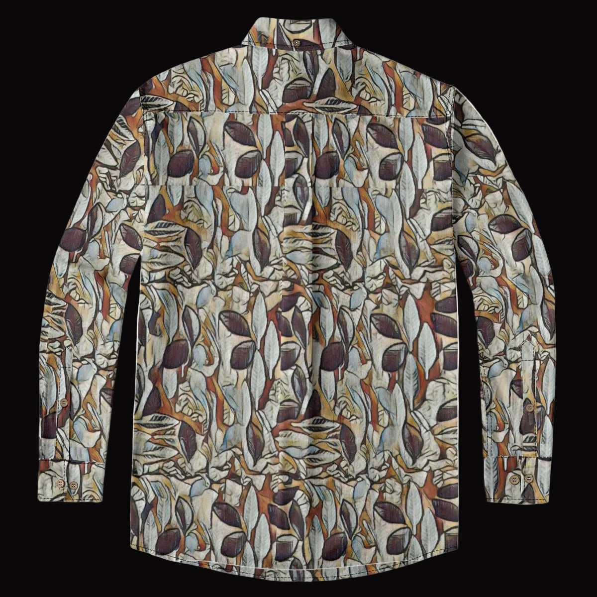 “Fragmented Foliage” Men's Casual Lapel Long Sleeve Shirt|125GSM Cotton