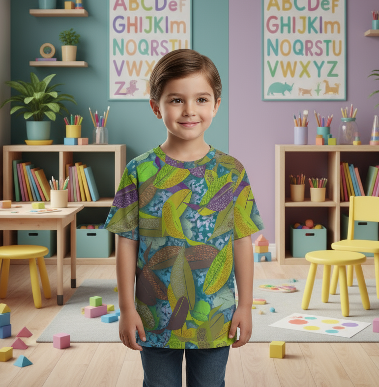 “Leaf Fall” Children's Round Neck T-Shirt|145GSM Birdseye