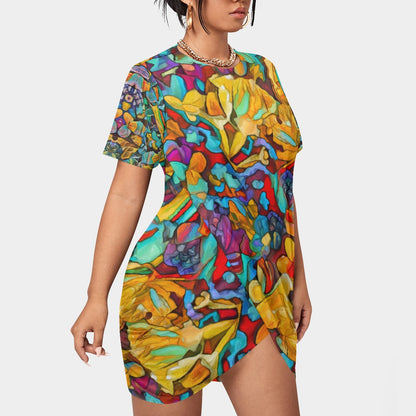 “Chromatic Dream” Women’s Stacked Hem Dress With Short Sleeve（Plus Size）