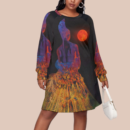 “The Sirius Moon” Women's Dress With Raglan Sleeve(Plus Size)