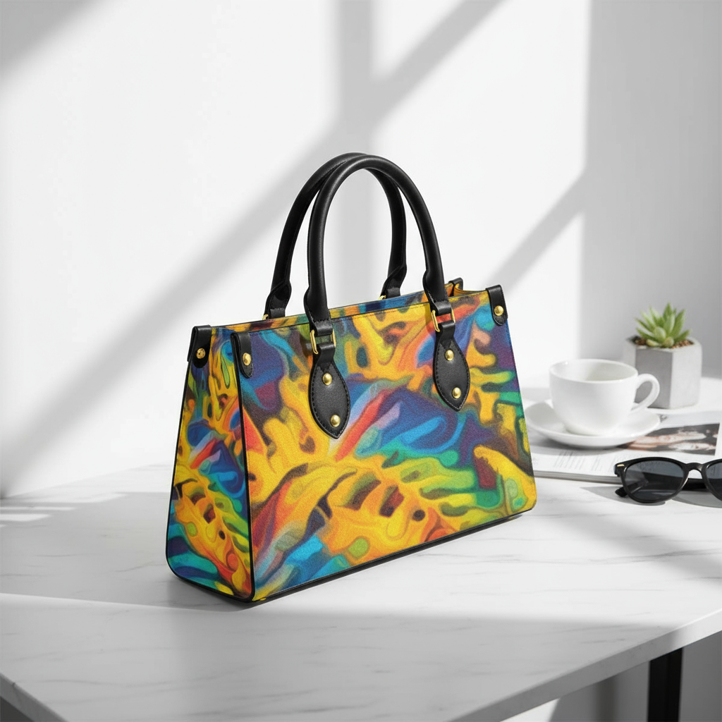 “Rainbow Fernery” Women's Tote Bag With Black Handle