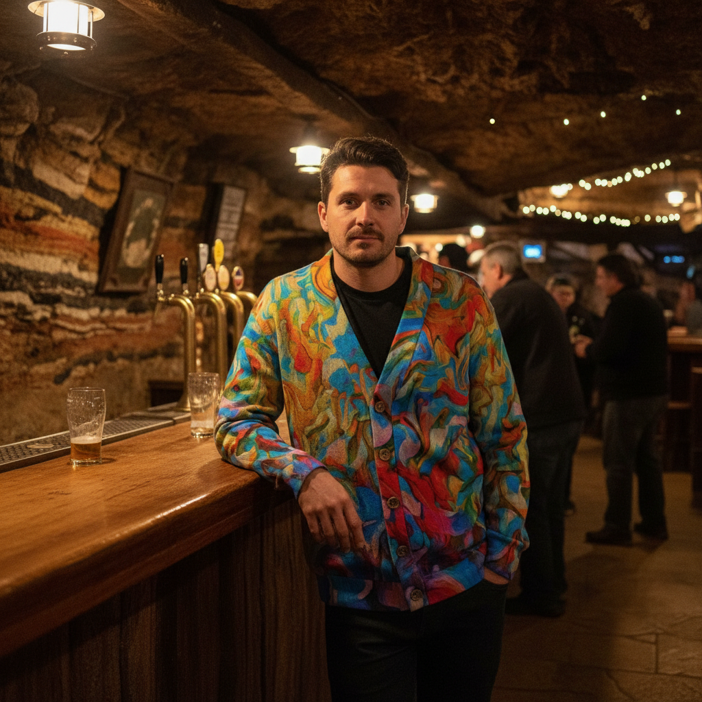 “Coober Pedy” Unisex V-neck Knitted Fleece Cardigan With Button Closure