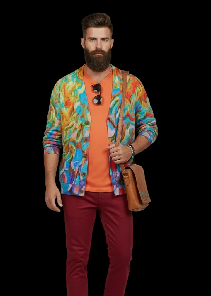 “Coober Pedy” Unisex V-neck Knitted Fleece Cardigan With Button Closure