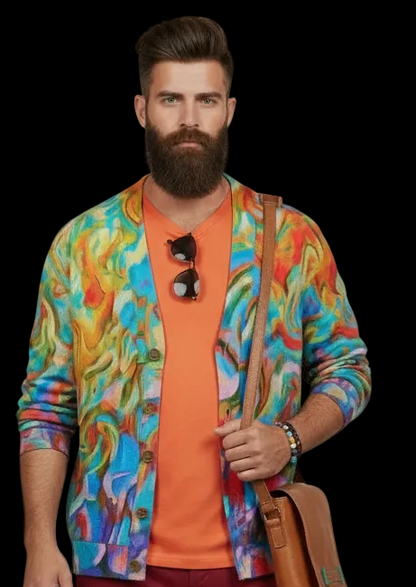 “Coober Pedy” Unisex V-neck Knitted Fleece Cardigan With Button Closure
